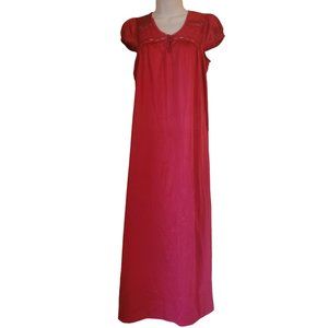 Texsheen Lingerie S Red Maxi‎ Lace Embroidered Cap Sleeves Nightgown